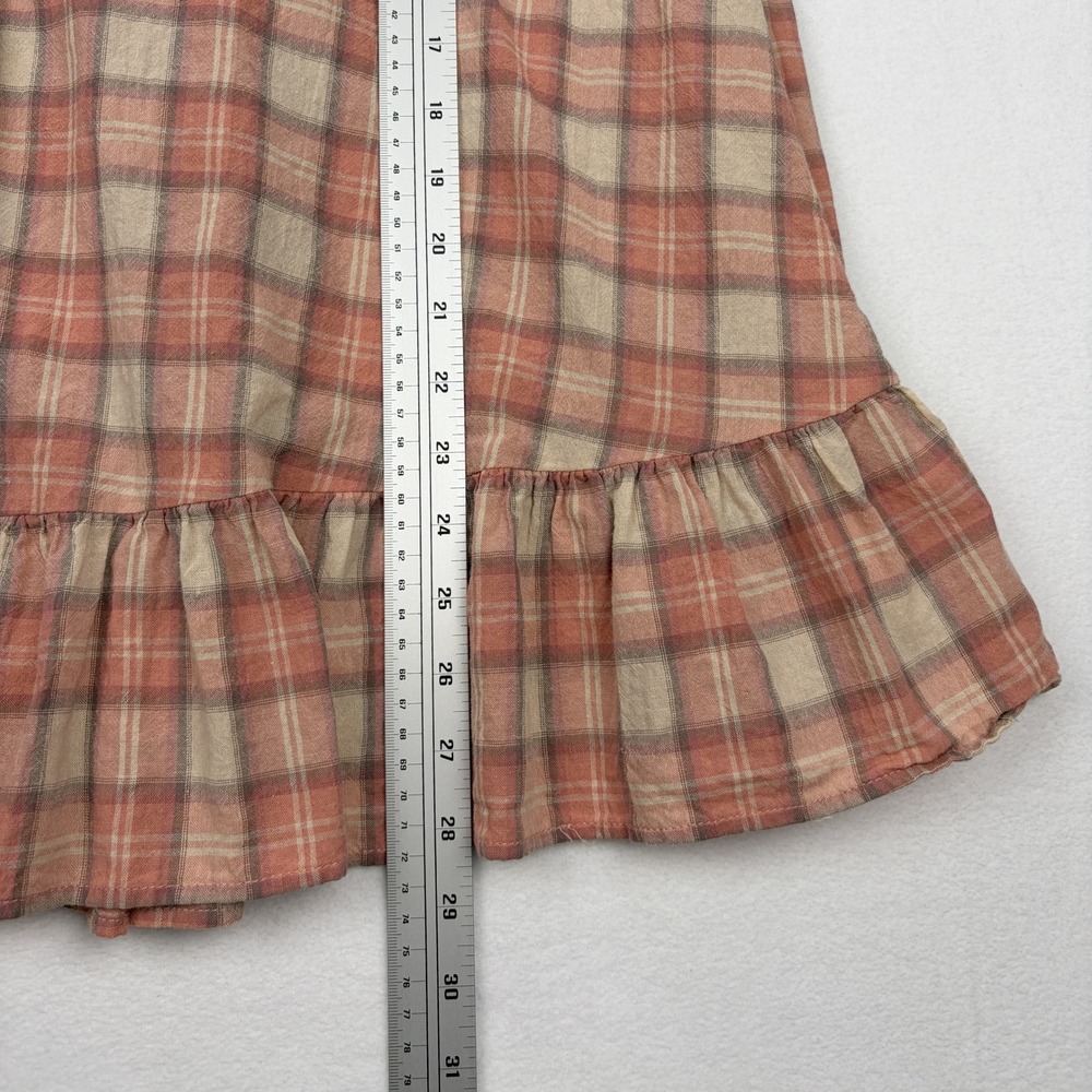 Easel Los Angeles Plaid Ruffle Cotton Babydoll Button Up Mini Dress Terracotta S - Picture 6 of 6